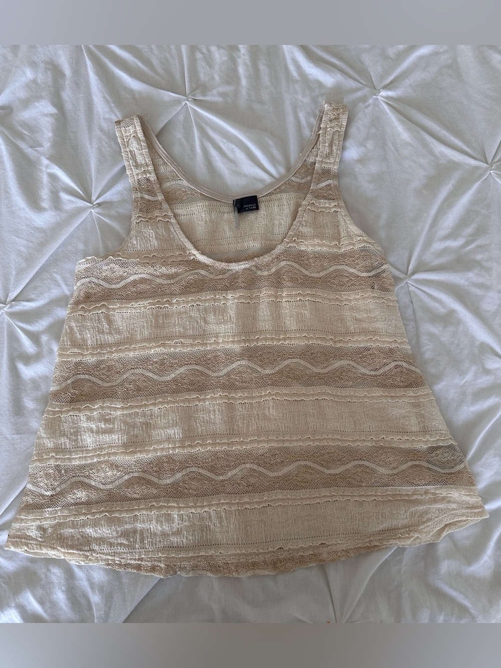 Sparkle & Fade Light Cream Lace-Trim Tank Top